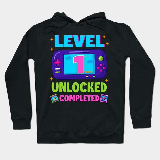 Level 1 Unlocked 1st Birthday Boys Video Game B-day Gift For BOys Kids Hoodie by FortuneFrenzy